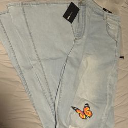 Boot Cut Jeans With Butterflies