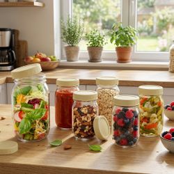 BRAND NEW - Set of 6 Glass Salad Prep Jars Mason