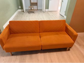 Orange Velvet Futon Sofa Bed