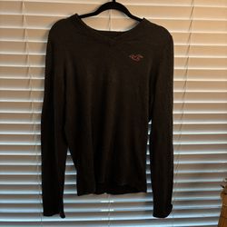 Hollister Pullover Sweater Gray V Neck with Maroon Bird - Medium