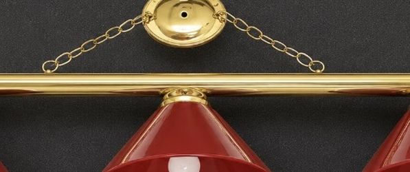 54” 3-Light Pool Table / Billiard Light – Red Shades & Polished Brass