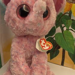 Ty Beanie Boo Ellie Pink Elephant Plush Toy 2014 Retired Glitter Eyes