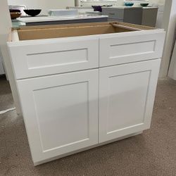 36" 2 Doors 2 False Drawer Plywood Sink Base Kitchen Cabinet in White