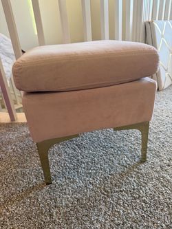 Pink Velvet Ottoman with Gold Legs