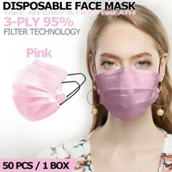 Disposable Face Mask-50 pcs (Pink): $9.00