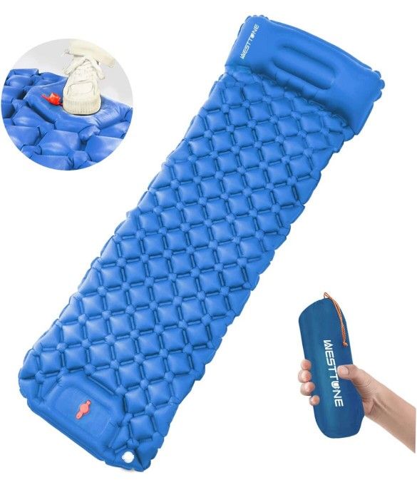 WEST TUNE Sleeping Pad for Camping,Ultralight Camping
Mat with Pillow Built-in Foot Pump Inflatable,Camping Pad
for Backpacking Hiking Traveling,Water