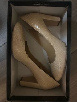Ralph Lauren Nude Croc-Embossed Block Heel Pumps
