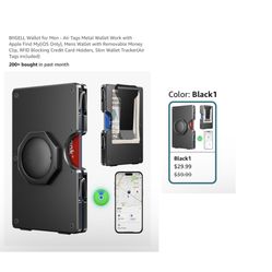 Brand new Wallet for Men - Air Tags Metal Wallet Work with Apple Find My(iOS Only), Mens Wallet with Removable Money Clip, RFID Blocking Credit Card H