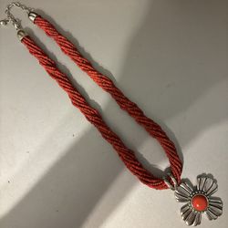 Coral and Cross Pendant 