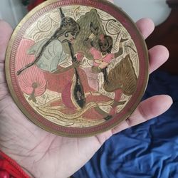 Vintage Indian Brass Bow Hand Painted
