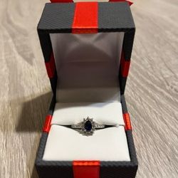 STERLING SILVER SAPPHIRE DIAMOND RING 