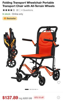 Folding Transport Wheelchair with All-Terrain Wheels