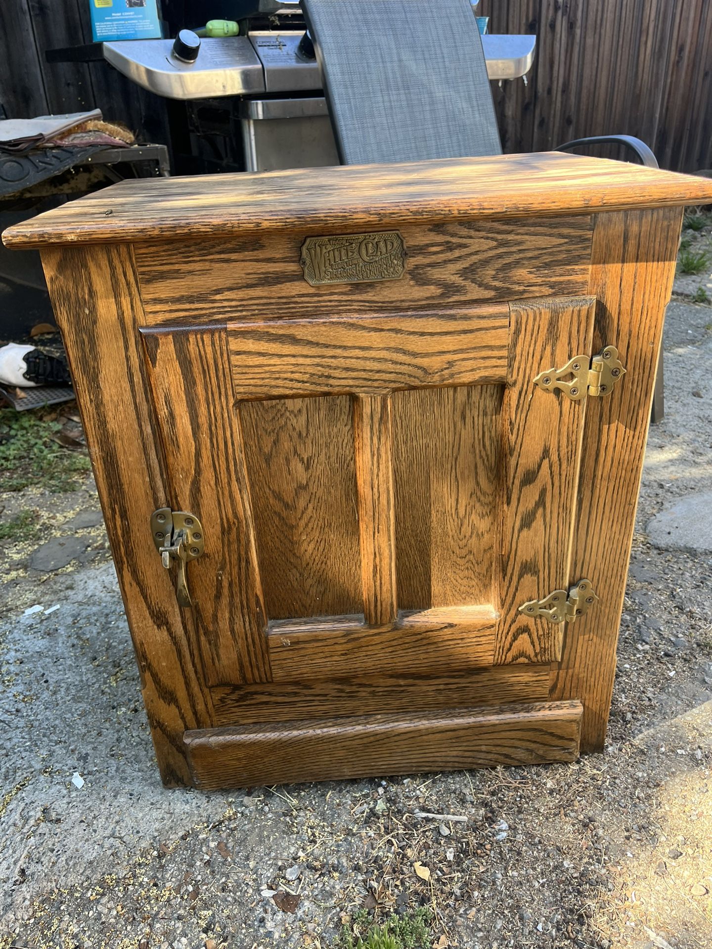 Vintage White Clad Oak Wood Ice Box Nightstand Cabinet Chest End Table