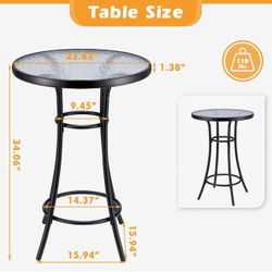 Bar Height Patio Glass Table, Outdoor Bar Height Glass Table, 2-Tier High Top Outdoor Table, Metal All-Weather Round Glass Table, Bistro Table Tempere