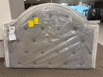 Brand New Queen Upholstered Panel Headboard – Cream / Textured Gray