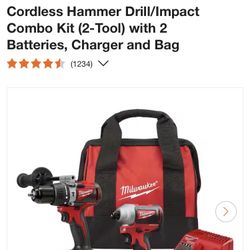 Milwaukee M18 18V Lithium-Ion Brushless Cordless Hammer Drill/Impact Combo Kit (2-Tool) with 2 Batteries, Charger and Bag