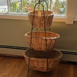 Large 3 Tier Stand With Rattan Baskets