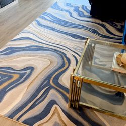 Blue/Gray Abstract Velvet Area Rug 