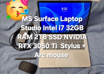 Microsoft Surface Laptop Studio 14.4" Touch Intel i7 32GB RAM 2TB SSD NVIDIA GeForce RTX 3050 Ti Gaming PC Windows slim pen stylus arc mouse