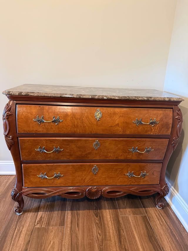 Antique Century Chest With Marble Top - Bombe Commode Dresser
