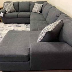 3 Piece Slate Gray Sectional With Chaise/ Pillows Included/ Brand New 