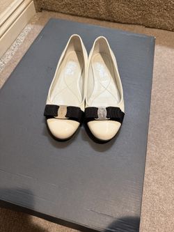 Salvatore Ferragamo White Flats with Black Bow