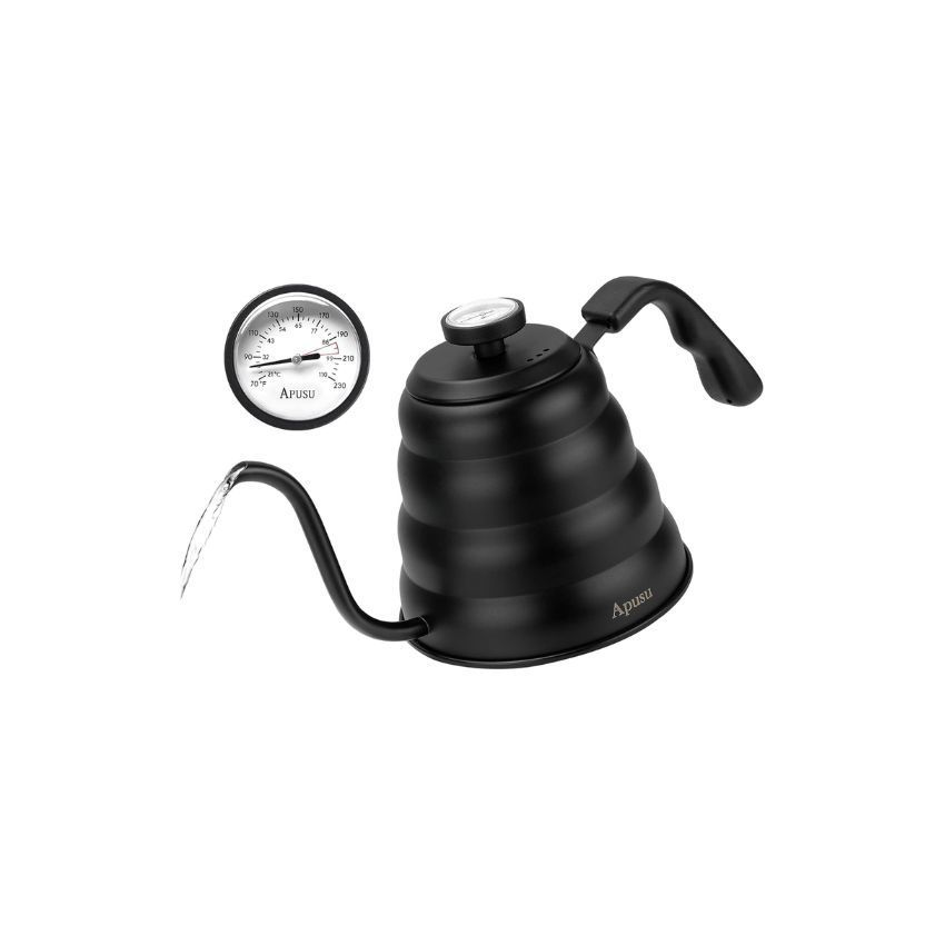 Tea Kettle with Thermometer Pot Black Stovetop Tea Kettle 40 oz 1200ml Gooseneck Kettle Teapot Pour Over Coffee Kettle with Thermometer,40oz,Black
