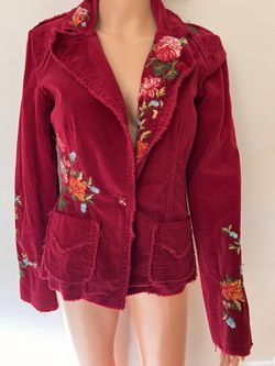 Vintage-Inspired Red Embroidered Corduroy Jacket by JW Los Angeles