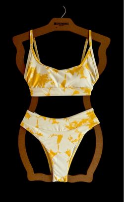 New SHEIN Yellow Tie Dye High Waisted 2 Piece Bikini Swimsuit – Size L