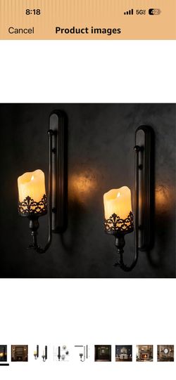 Metal Gothic Wall Candle Sconce (Set of 2) - Rustic Home Decor - Black Iron Candle Holders for Stick Candles - Ideal for Living Room, Bathroom, Dining