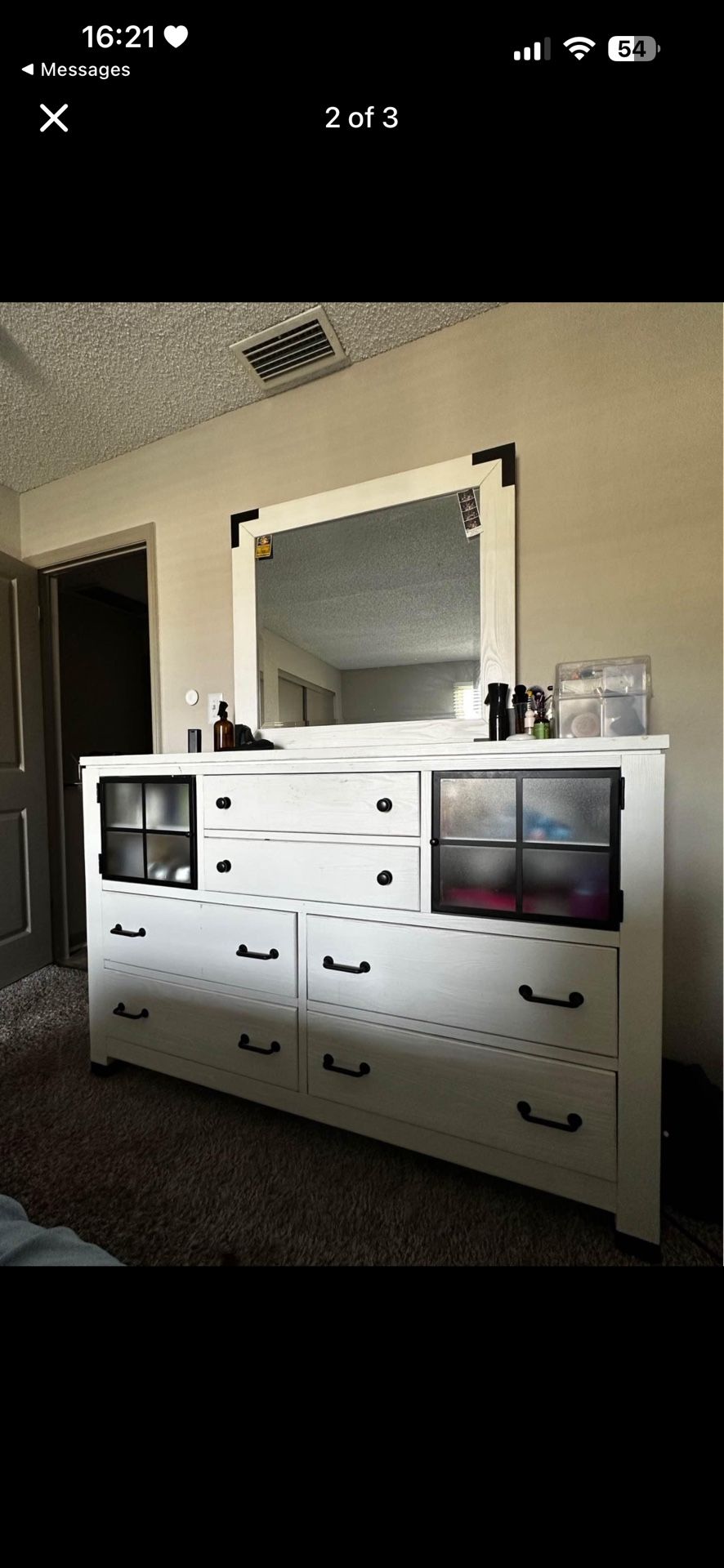 White wood dresser with mirror