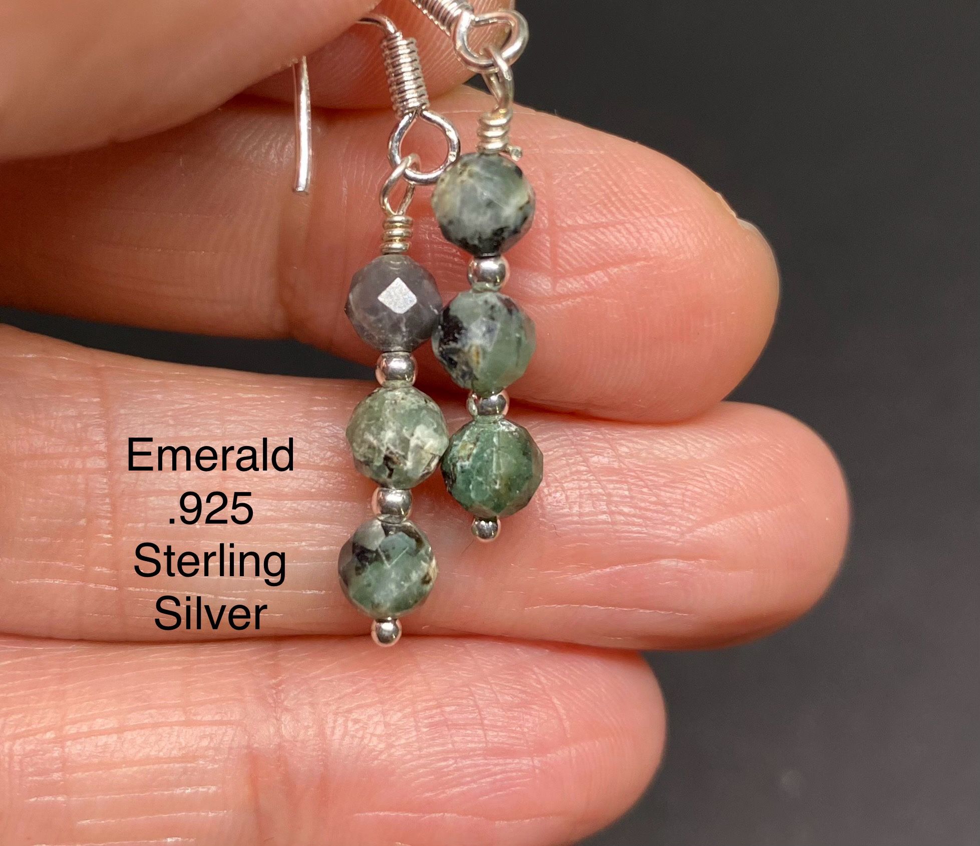 Emerald Genuine Stone .925 Sterling Silver Earrings