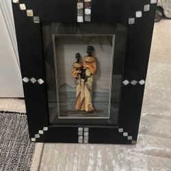 Large Vintage Wood & Glass Framed Statue, Handcrafted 