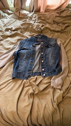 Denim Jacket with Knit Sleeves
