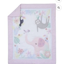Little Love by NoJo Tropical Garden 3-Pc Mini Crib Bedding Set, Pink Jungle Animals