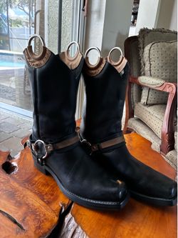 Mens black brown leather Dingo style boots. 11d