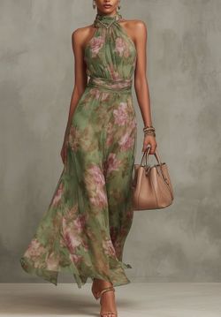 Floral Chiffon Halter Maxi Dress
