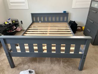 Gray Wood Platform Bed Frame with Slats