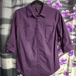 Plum Purple Button Up 3/4 Sleeve Shirt (medium)