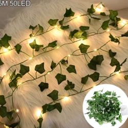 5M Leaves Fake Creeper Green Leaf Ivy Vine LED String Lights for Home Wedding Hanging Garland Artificial Plants Decor
