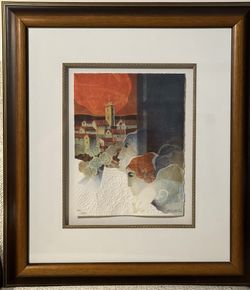 Framed Art: Alvar Suñol - Litho #11 Untitled (2 People & Buildings). 1 of 3 items in total price.