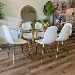 Big Glass Dining Table And 6 White Chairs
