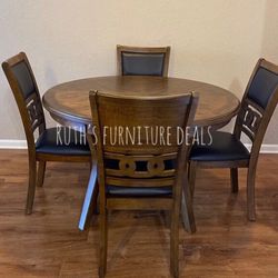 New! 5-pc round dining table set walnut finish