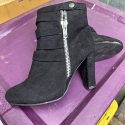 Black suede booties with heels 