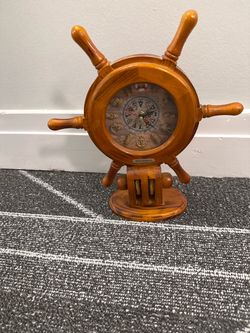 Heritage Mint Ltd Wood Nautical Ship Wheel Mantle Quartz Clock Glass Front 13"