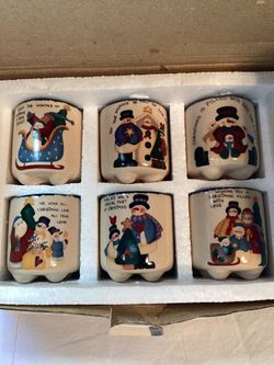 New In Box Set Of 6 Vintage Snowman Crock Candles