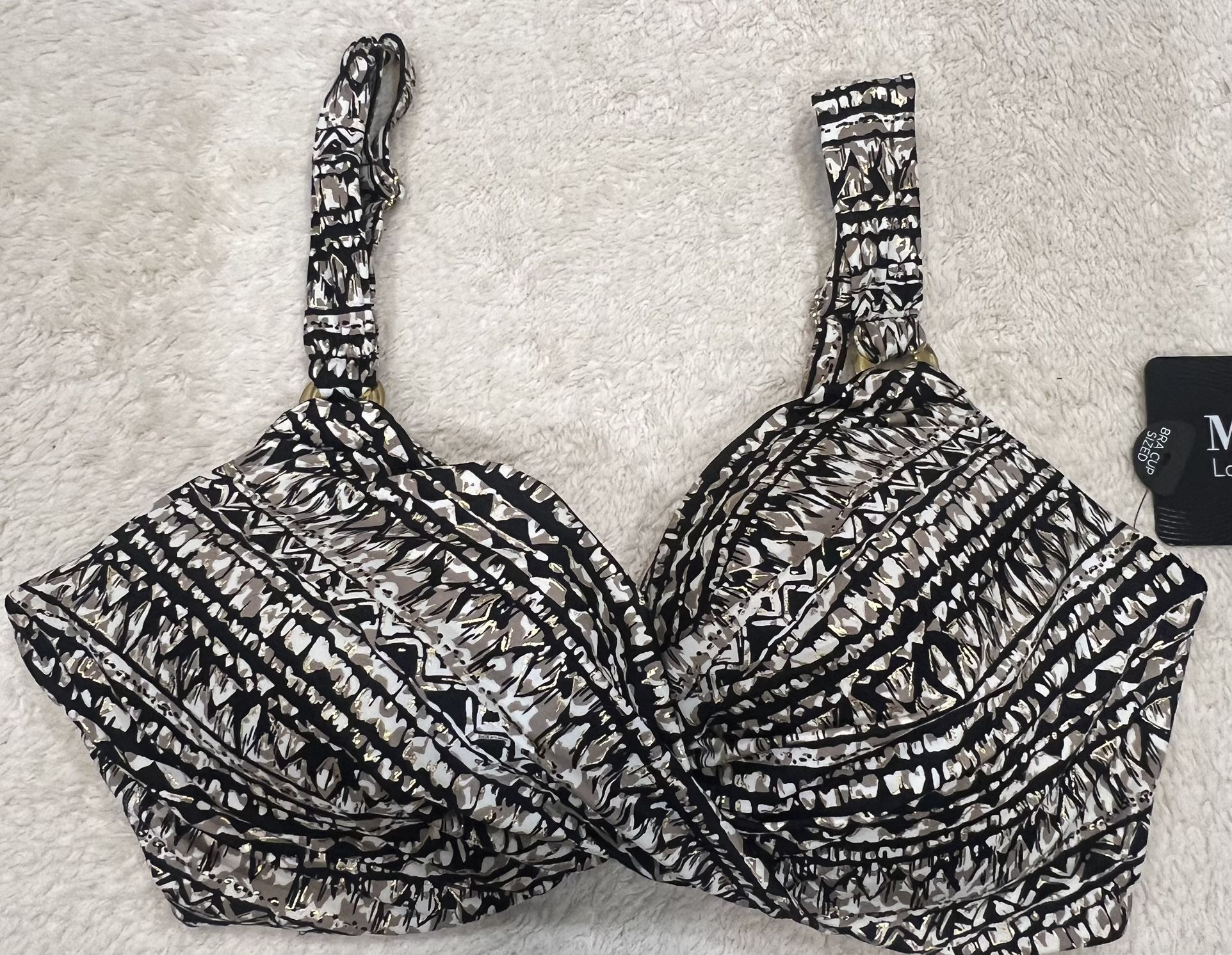 Swimsuit Bra Top-Miraclesuit-Black-Cream-Metalic Gold-38DD