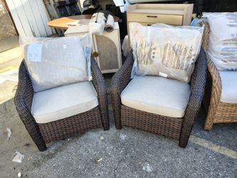 Wicker Outdoor Lounge Chairs with Cushions – Set of 2