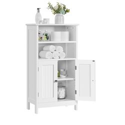 Bathroom Floor Cabinet, Free Standing Cabinet with Double Door and Adjustable Shelf, Side Tall Storage Organizer for Living Room/Kitchen/Hallway/Home 