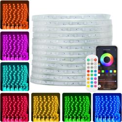 LED Rope Lights Outdoor Waterproof, 60ft RGB LED Strip Light Waterproof Dimmable Color Changing Remote APP Controller Camper Lights Decorative Outdoor